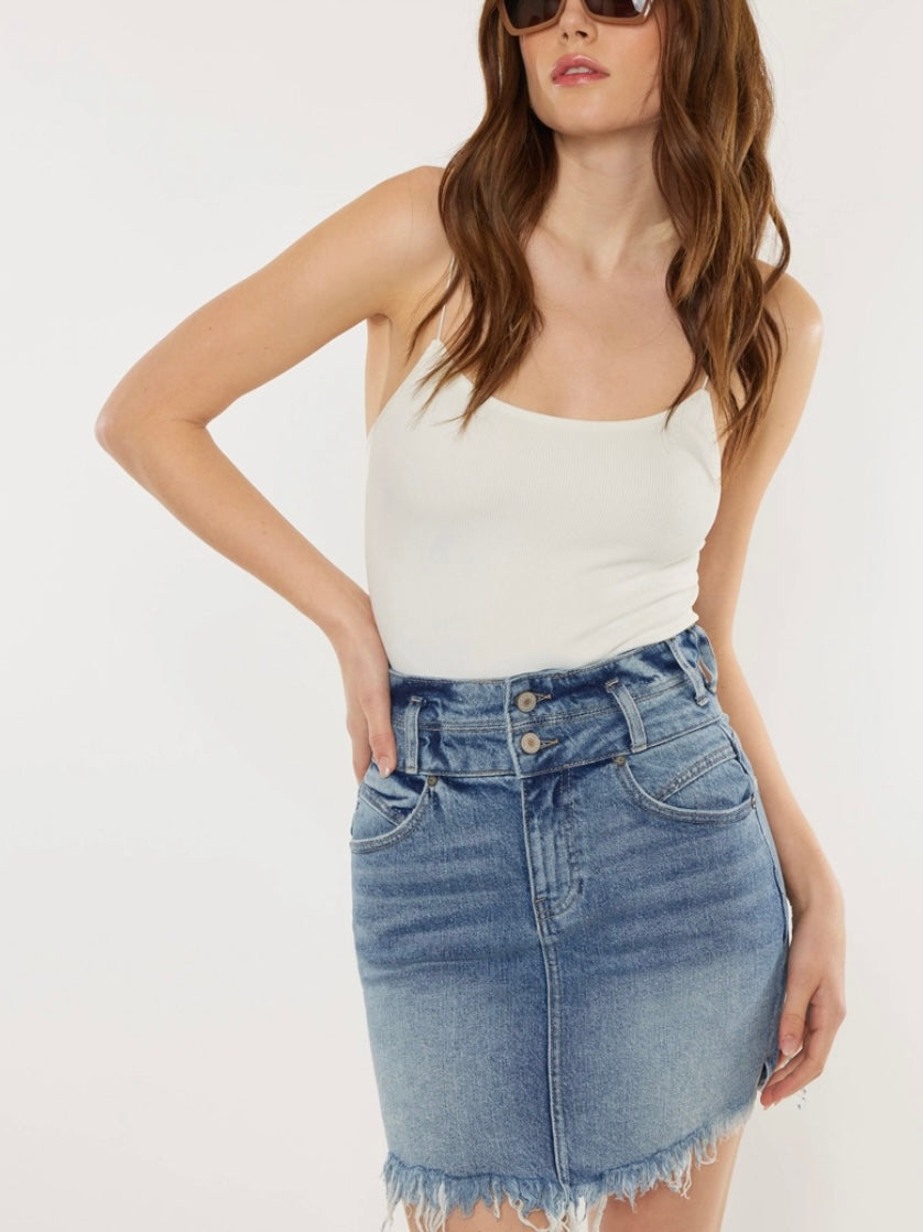Fringe Hem Jean Skirt